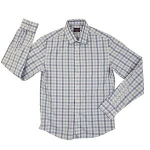UNTUCKit Xavier Long Sleeve Button Up Cotton Blue White Plaid Shirt Mens Small